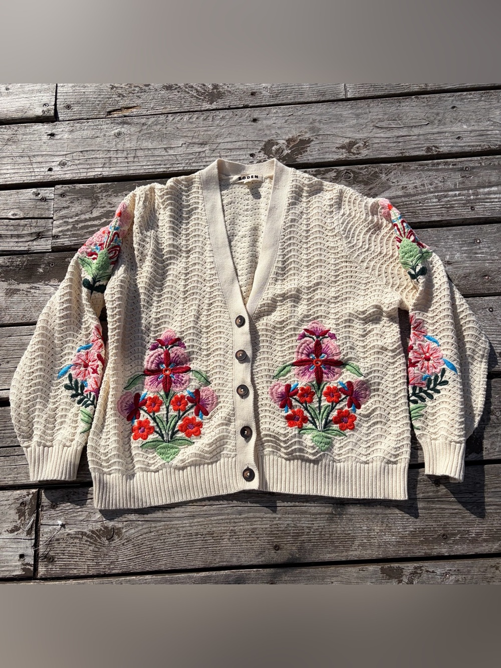 Boden Relaxed Cotton Stitch Cardigan
Ivory, Embroidery Floral Flowers
